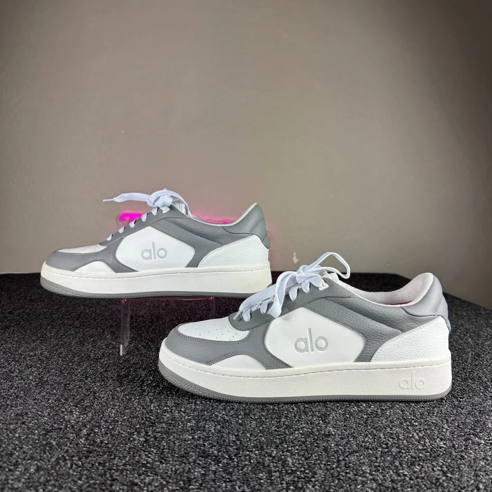 Alo Yoga Alo-X Sneaker Vegan Leather Grey White Mens 12.5 Womens 14 unisex